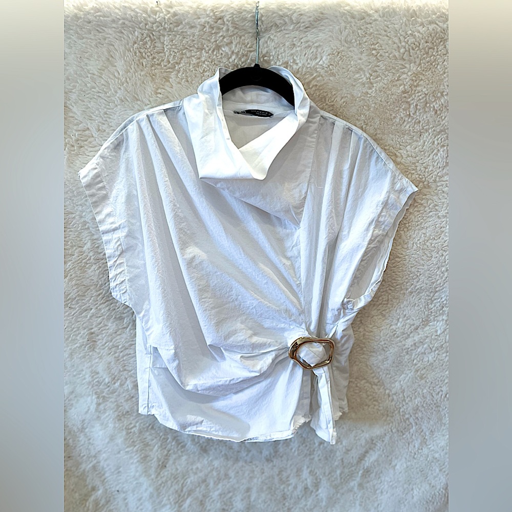 ZARA White Blouse With Gold Ornament Size M